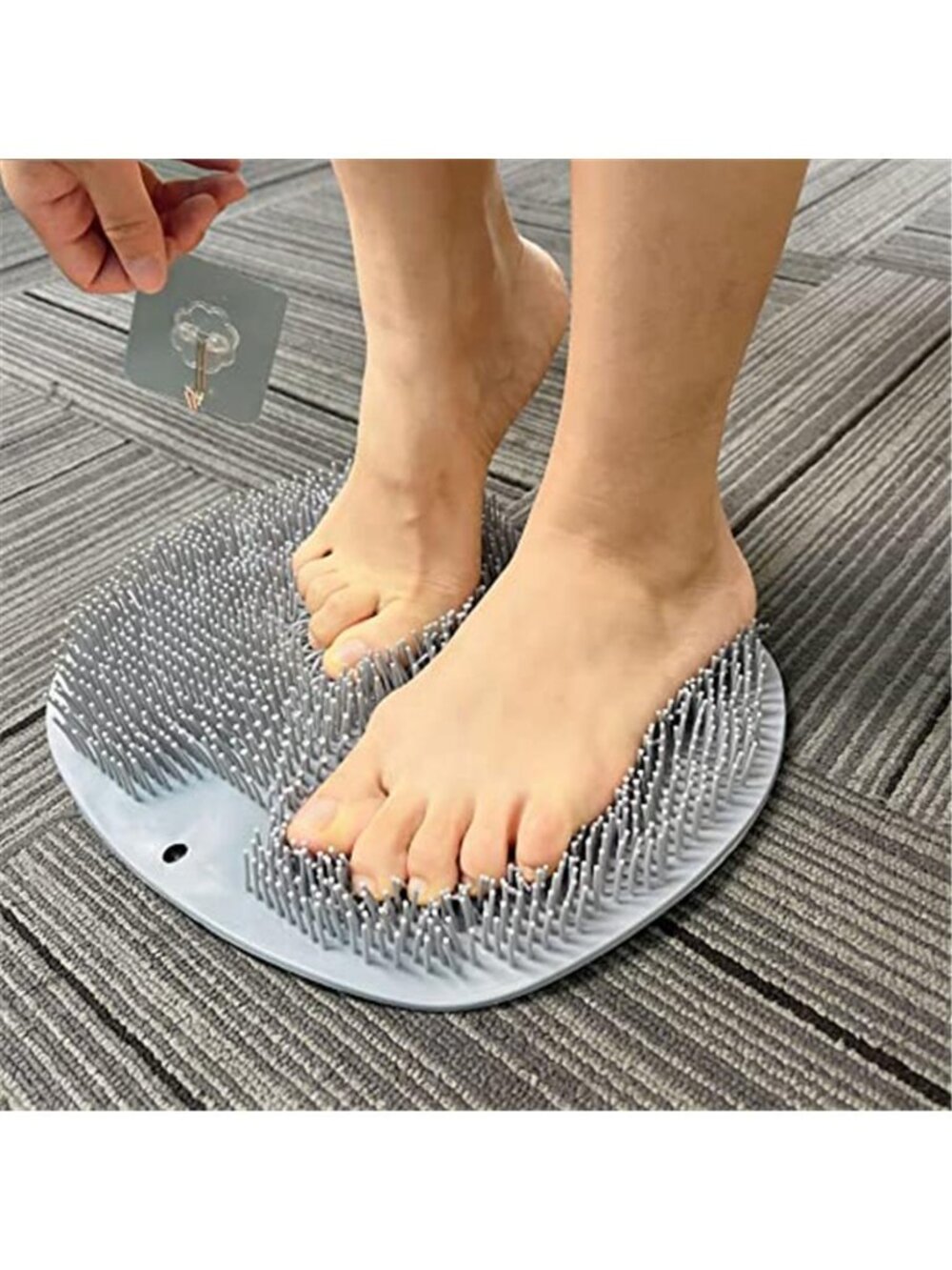 Silicone Shower Foot Scrubber Mat Massager Exfoliating Brush Suction Cups Gray